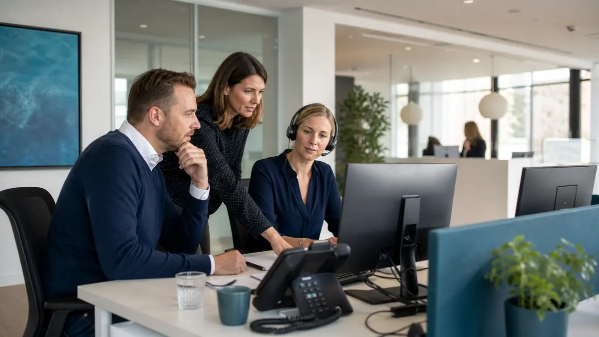 Recruitment operations desk reviewing candidate call intake handled by an AI receptionist