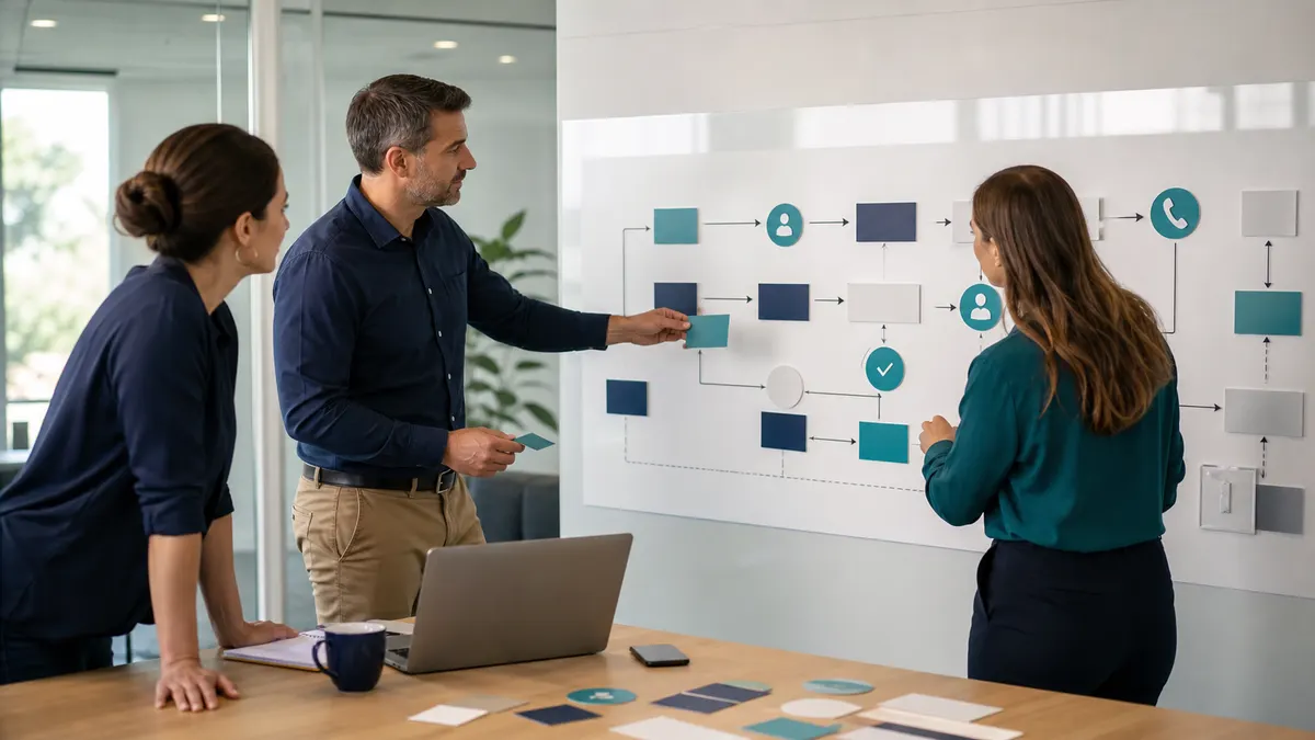 Team van een staffingbureau dat een automatiseringsroadmap voor intake en recruiterworkflow uitwerkt